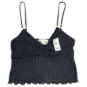 Full Tilt Women's‎ Large Polka Dot Cami Crop Top Navy NWT